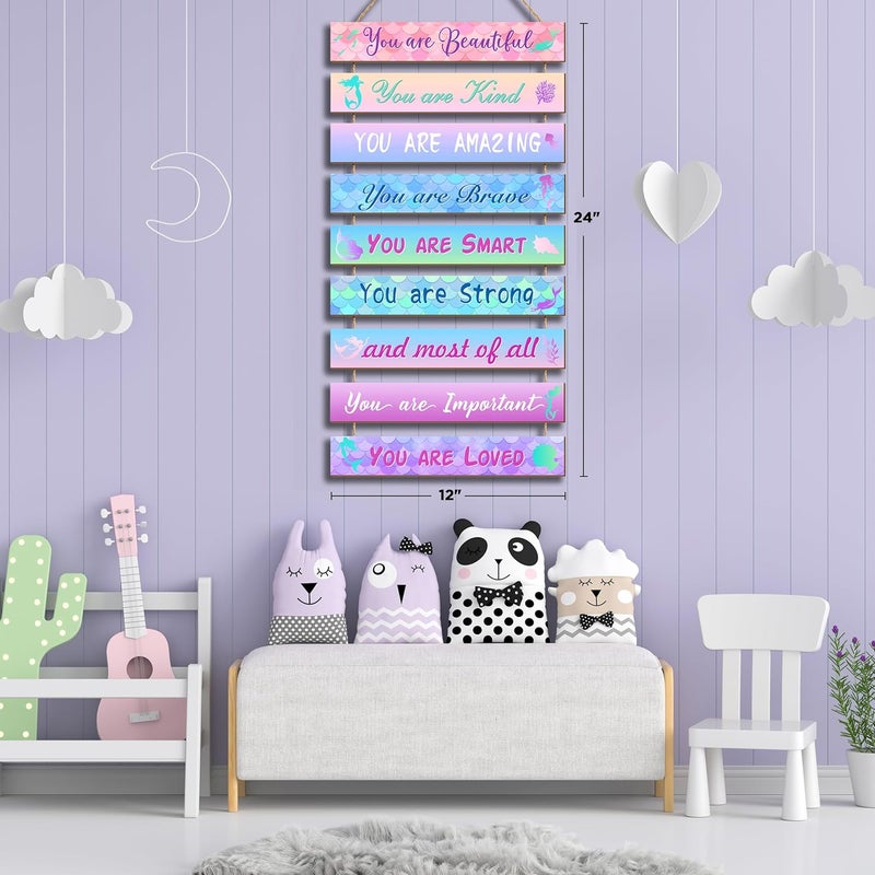 UBTKEY Mermaid Room Decor Set - 9 Pieces, Princess Bedroom Wall Decor, Inspirational Hanging Plaques for Kids & Nursery - Image 2